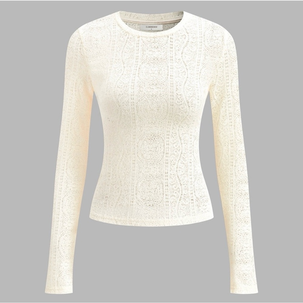 Commense Cream Lace Long Sleeve Top